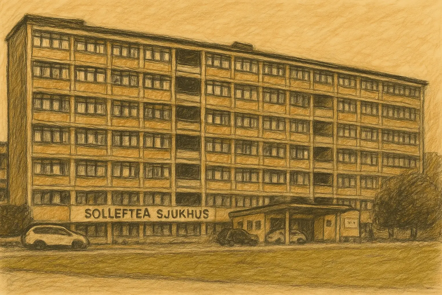 Sollefteå Sjukhus läggs ned. Sollefteå Sjukhus i sketch.